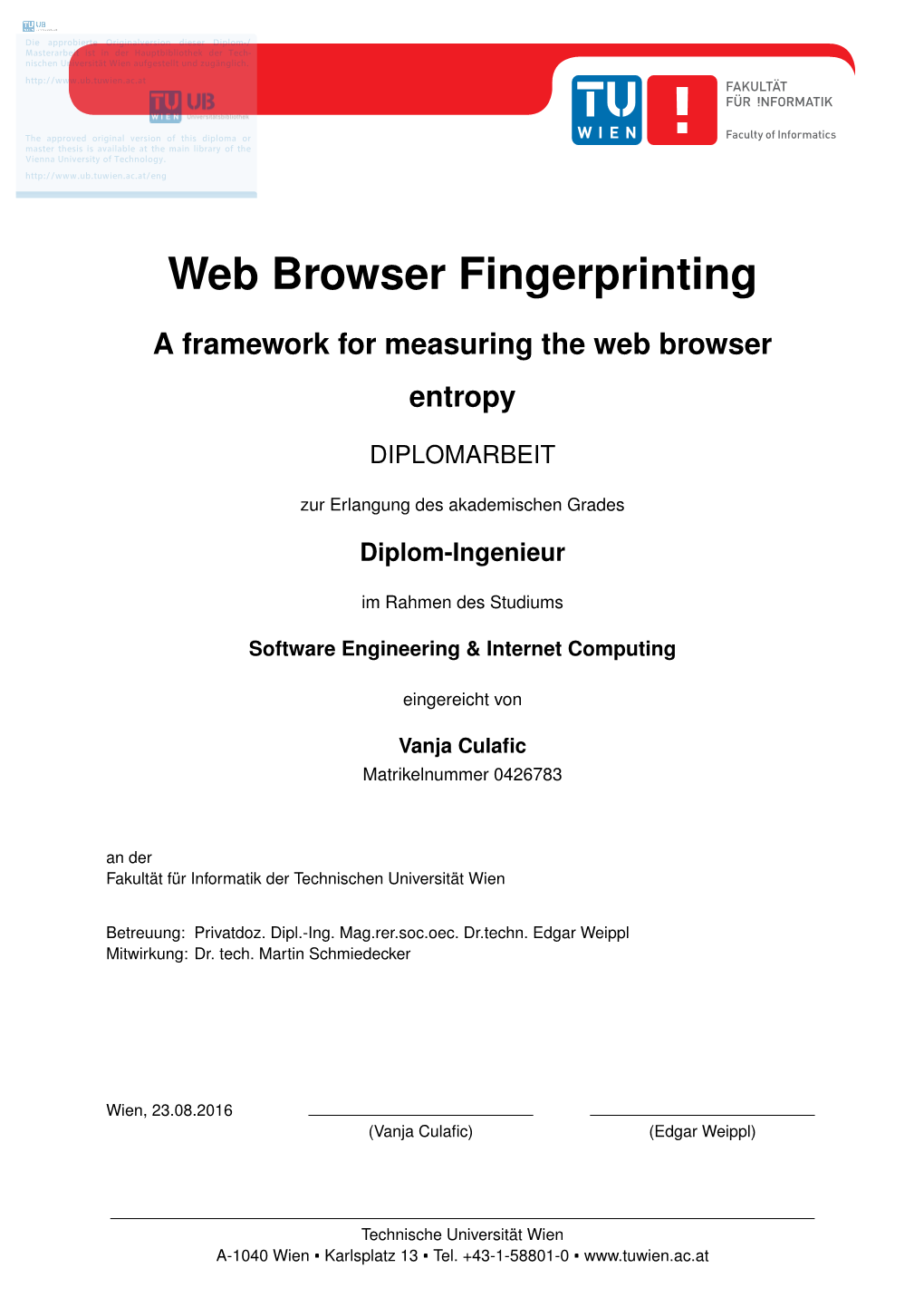 Web Browser Fingerprinting
