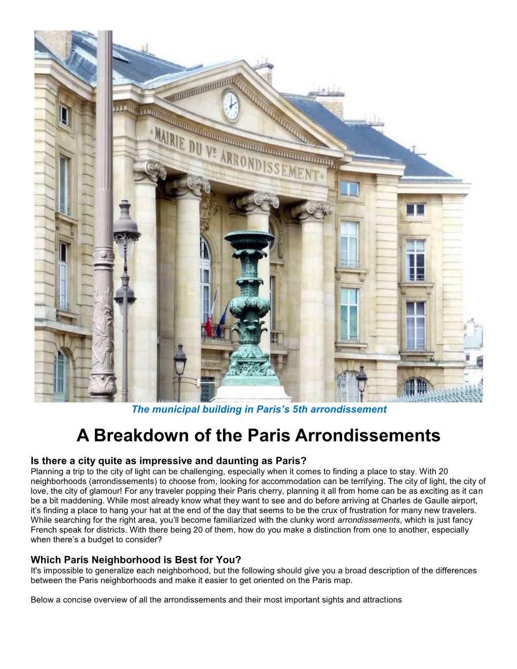 A Breakdown of the Paris Arrondissements