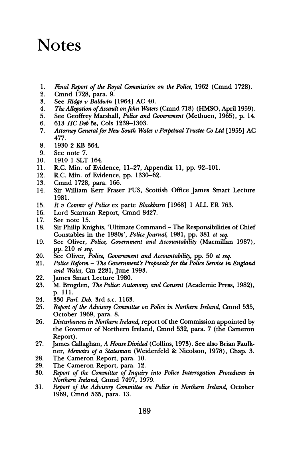 1. Final &Port of the Royal Commission on the Police, 1962