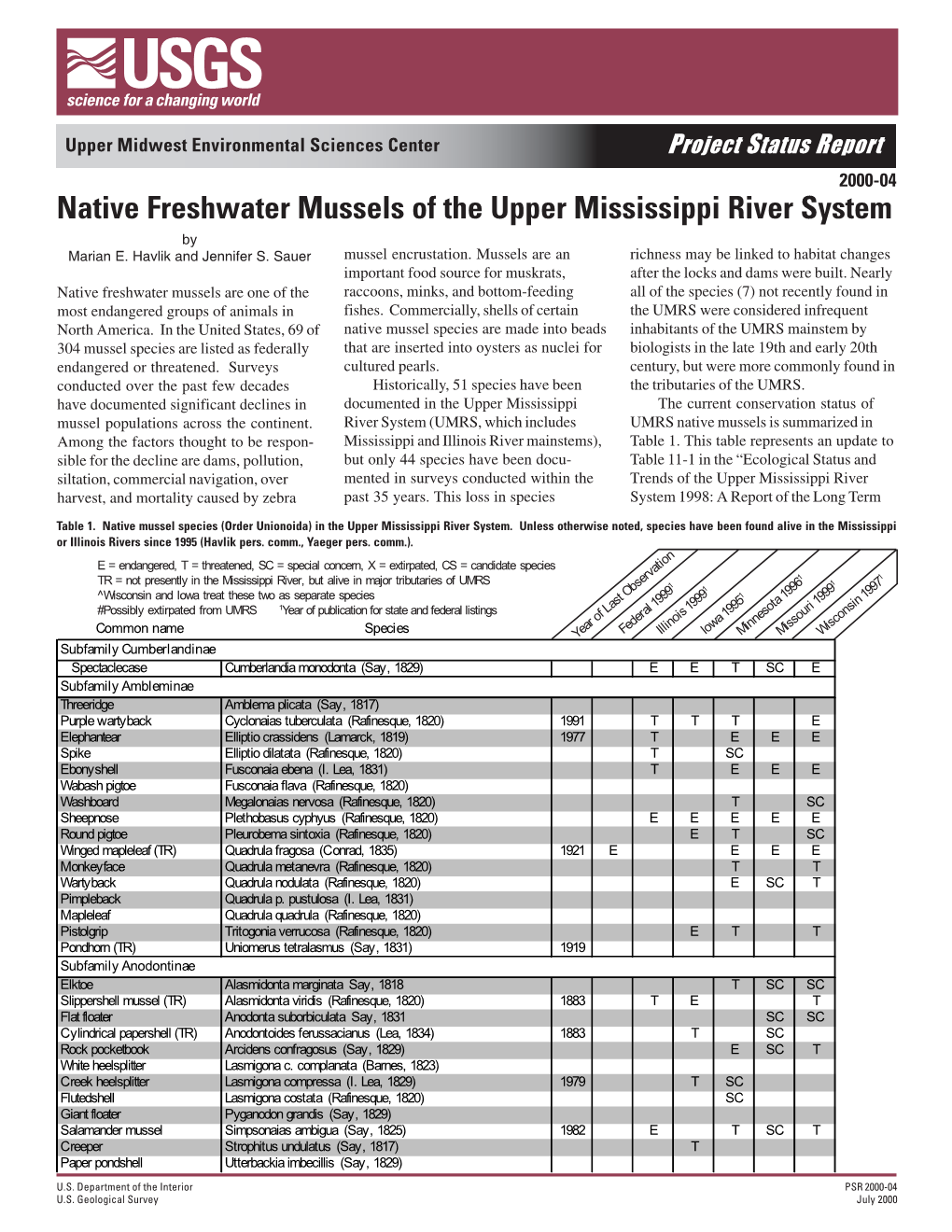 Native Freshwater Mussels of the Upper Mississippi River System