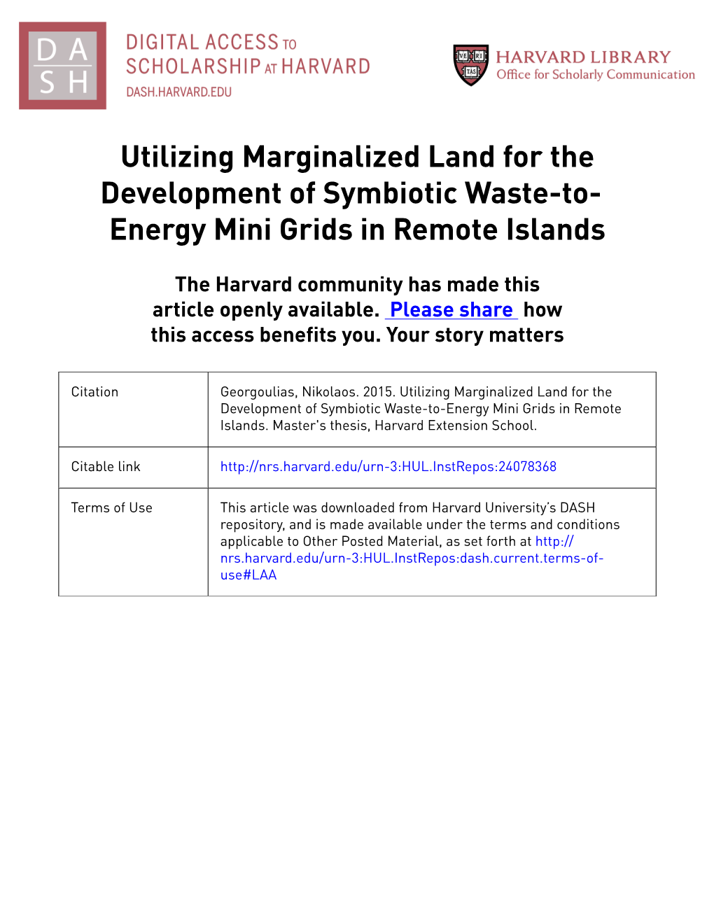 Utilizing Marginalized Land for the Development of Symbiotic Waste-To- Energy Mini Grids in Remote Islands