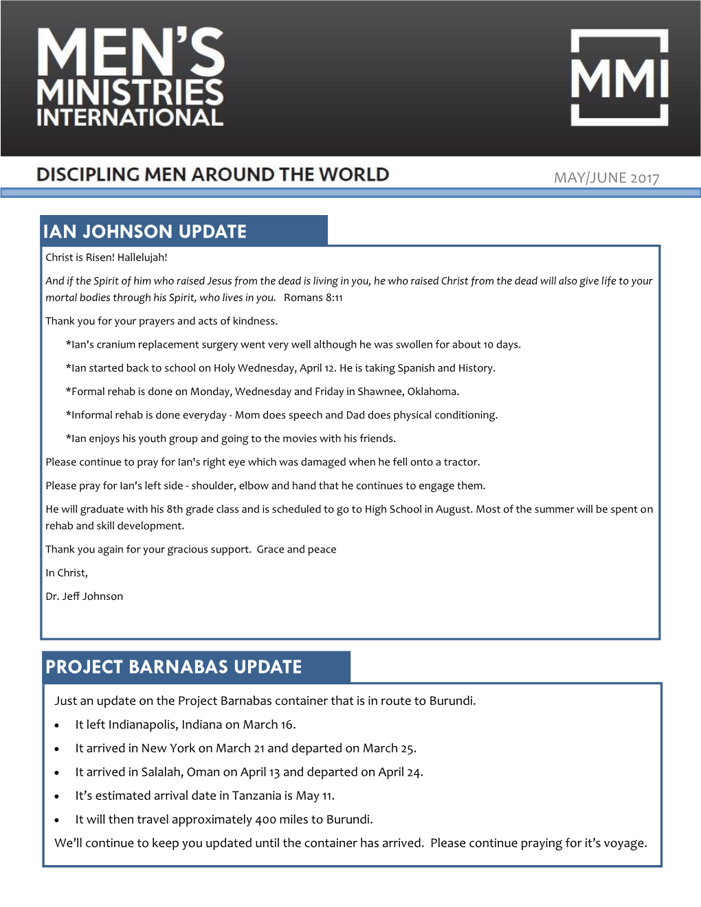 Ian Johnson Update Project Barnabas Update