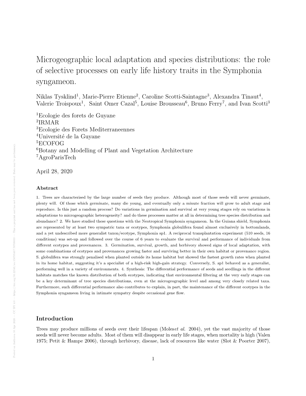 Microgeographic Local Adaptation and Species Distributions: the Role of Selective Processes on Early Life History Traits In