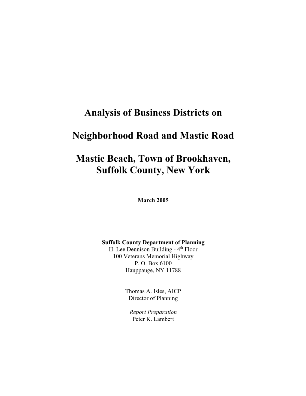 Analysis of Business Districts on Neighborhood Road and Mastic