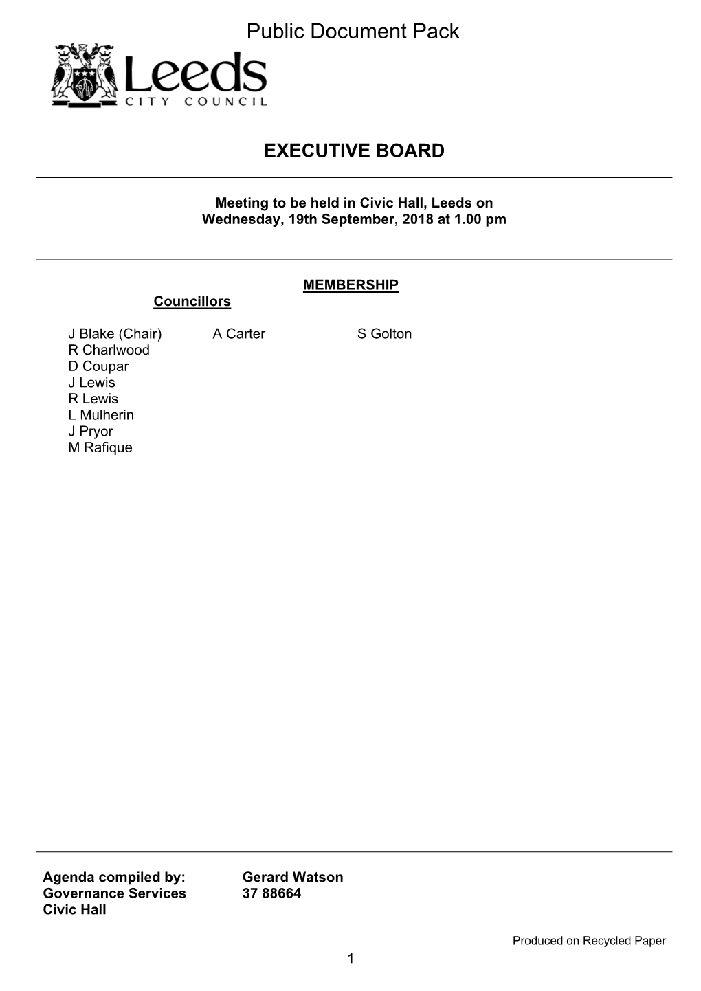 (Public Pack)Agenda Document for Executive Board, 19/09/2018 13:00