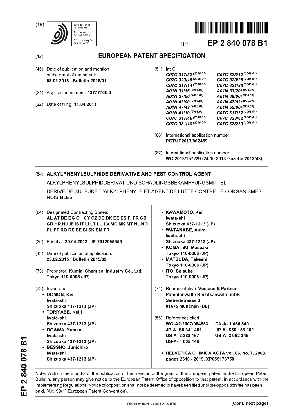 Alkylphenylsulphide Derivative and Pest