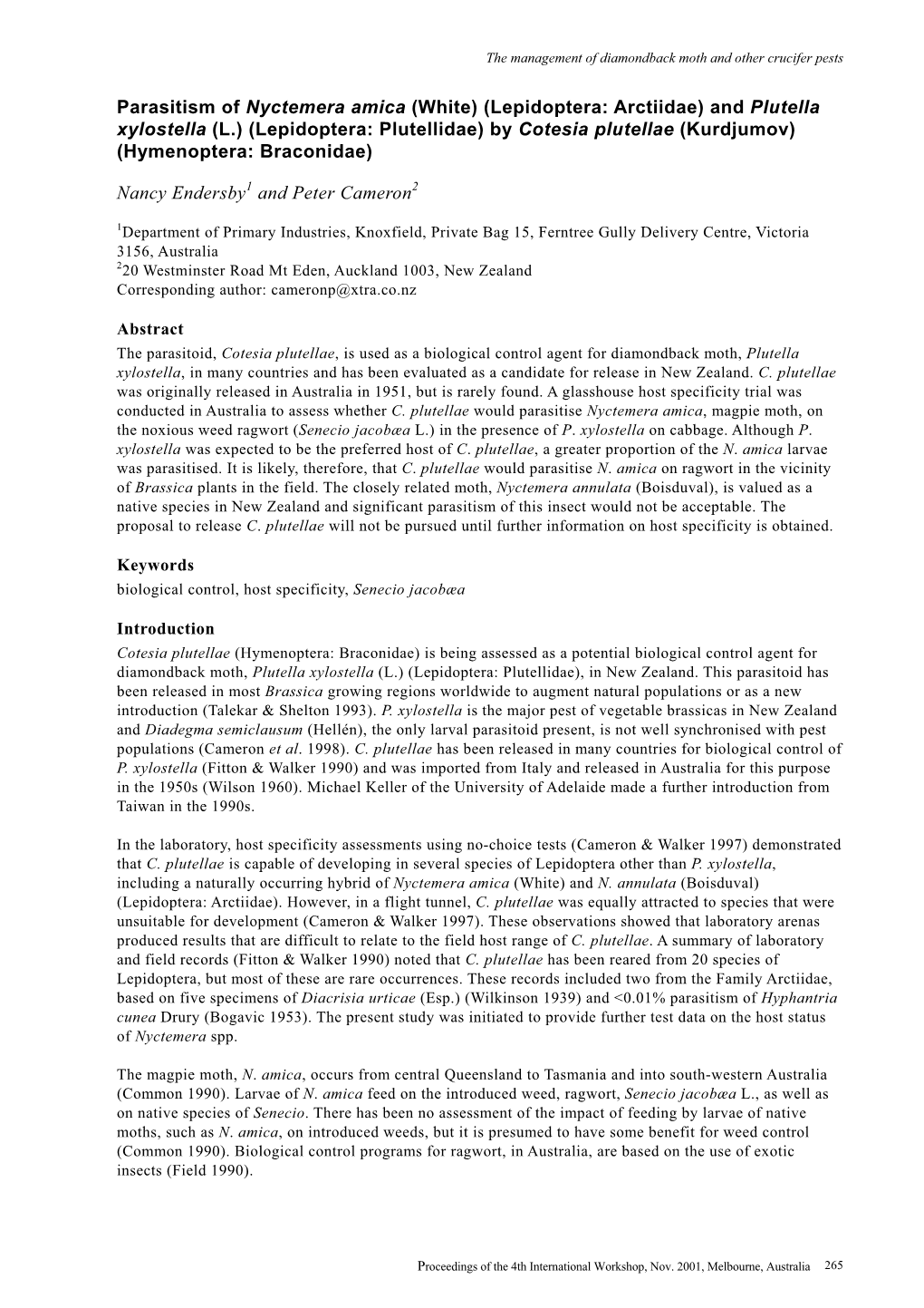 Parasitism of Nyctemera Amica (White) (Lepidoptera: Arctiidae) And