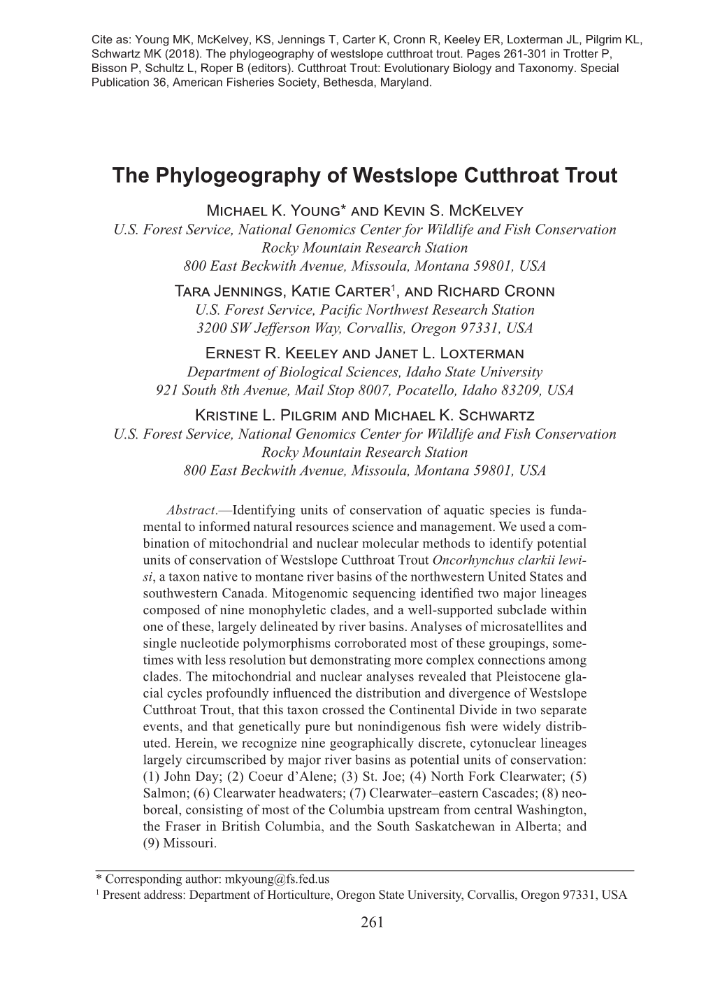 The Phylogeography of Westslope Cutthroat Trout