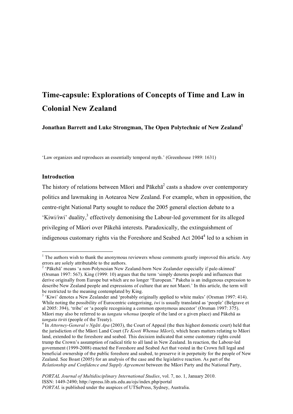 Time-Capsule: Explorations of Concepts of Time and Law in Colonial New Zealand