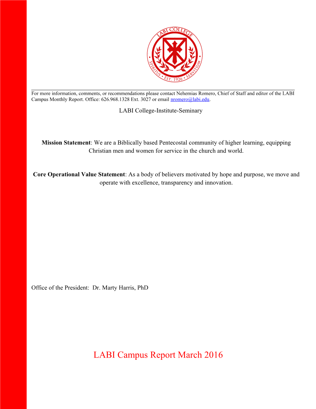 LABI Campus Report March 2016