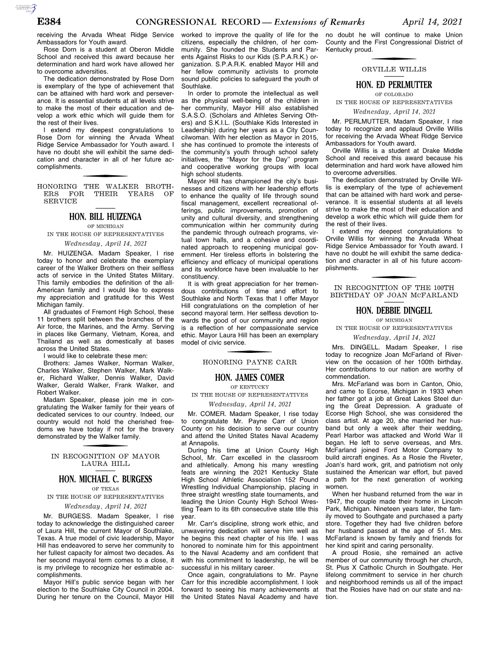 CONGRESSIONAL RECORD— Extensions of Remarks E384 HON