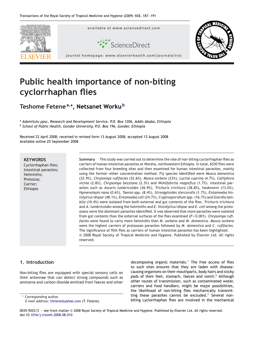 Public Health Importance of Non-Biting Cyclorrhaphan Flies