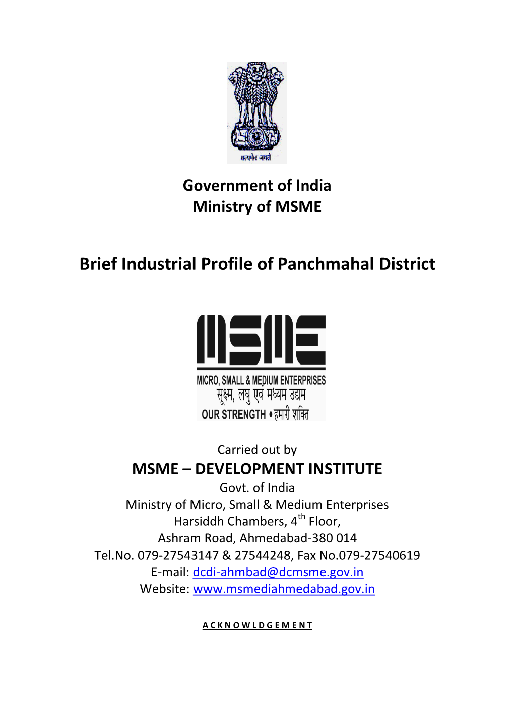 Brief Industrial Profile of Panchmahal District