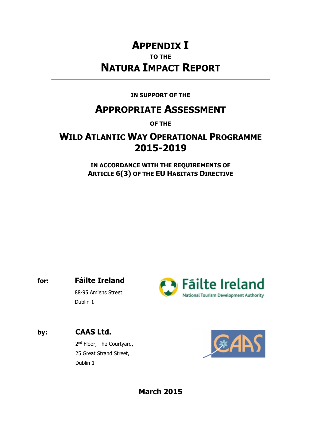 Appendix I Natura Impact Report Appropriate