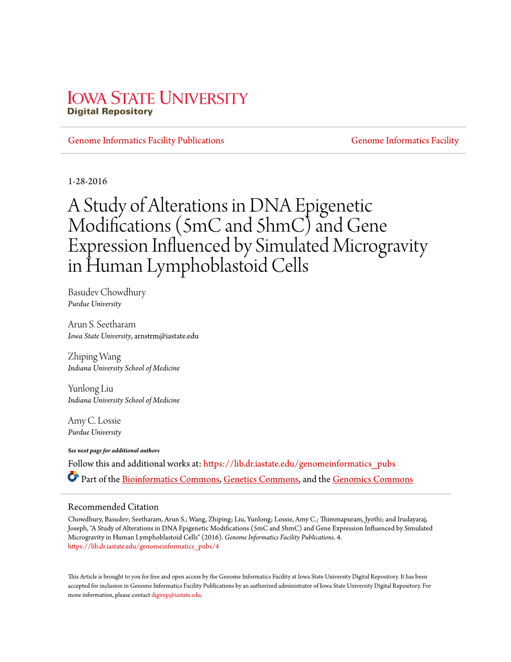 And Gene Expression Influenced by Simulated Microgravity in Human Lymphoblastoid Cells Basudev Chowdhury Purdue University