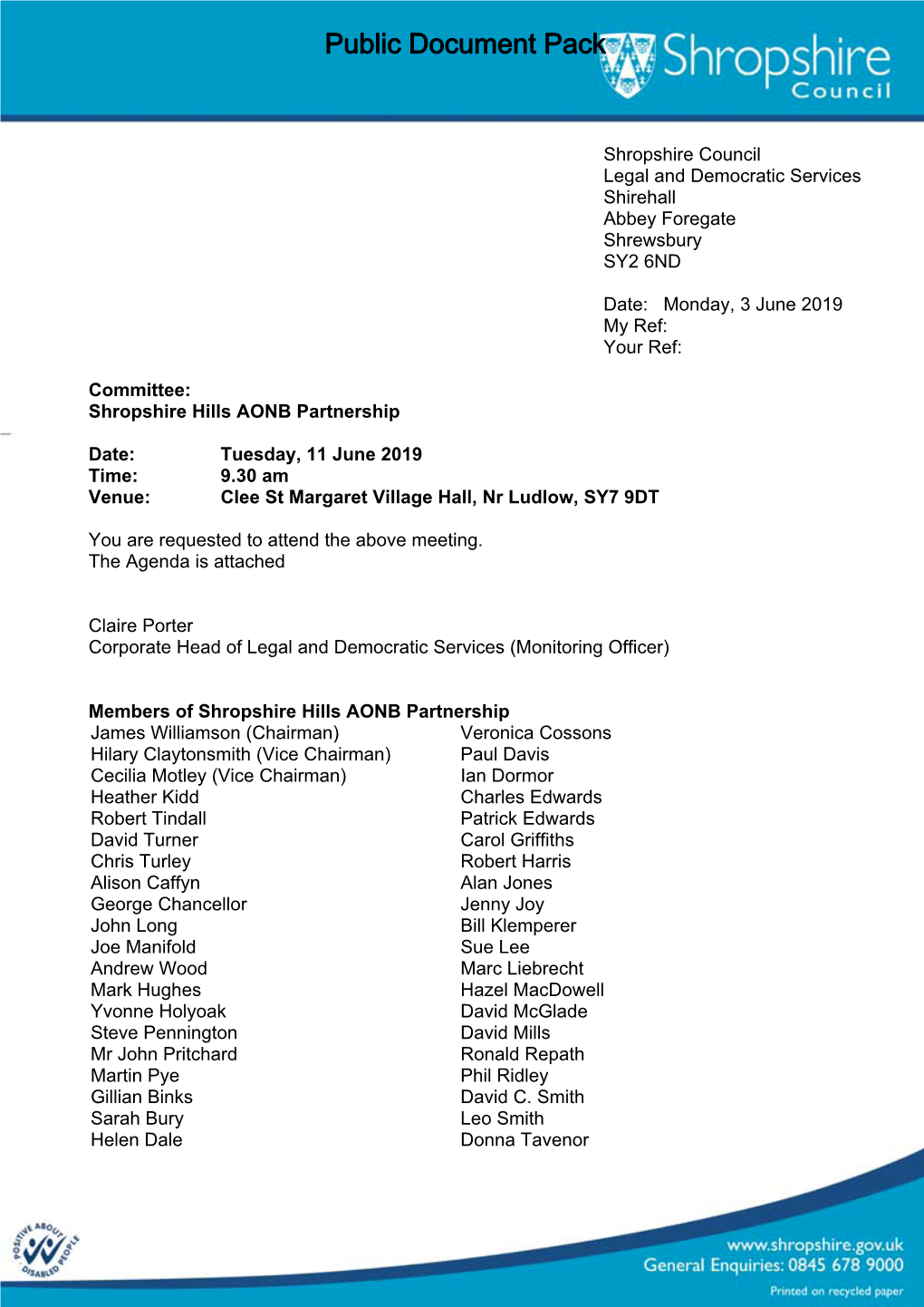 (Public Pack)Agenda Document for Shropshire Hills AONB Partnership, 11/06/2019 09:30