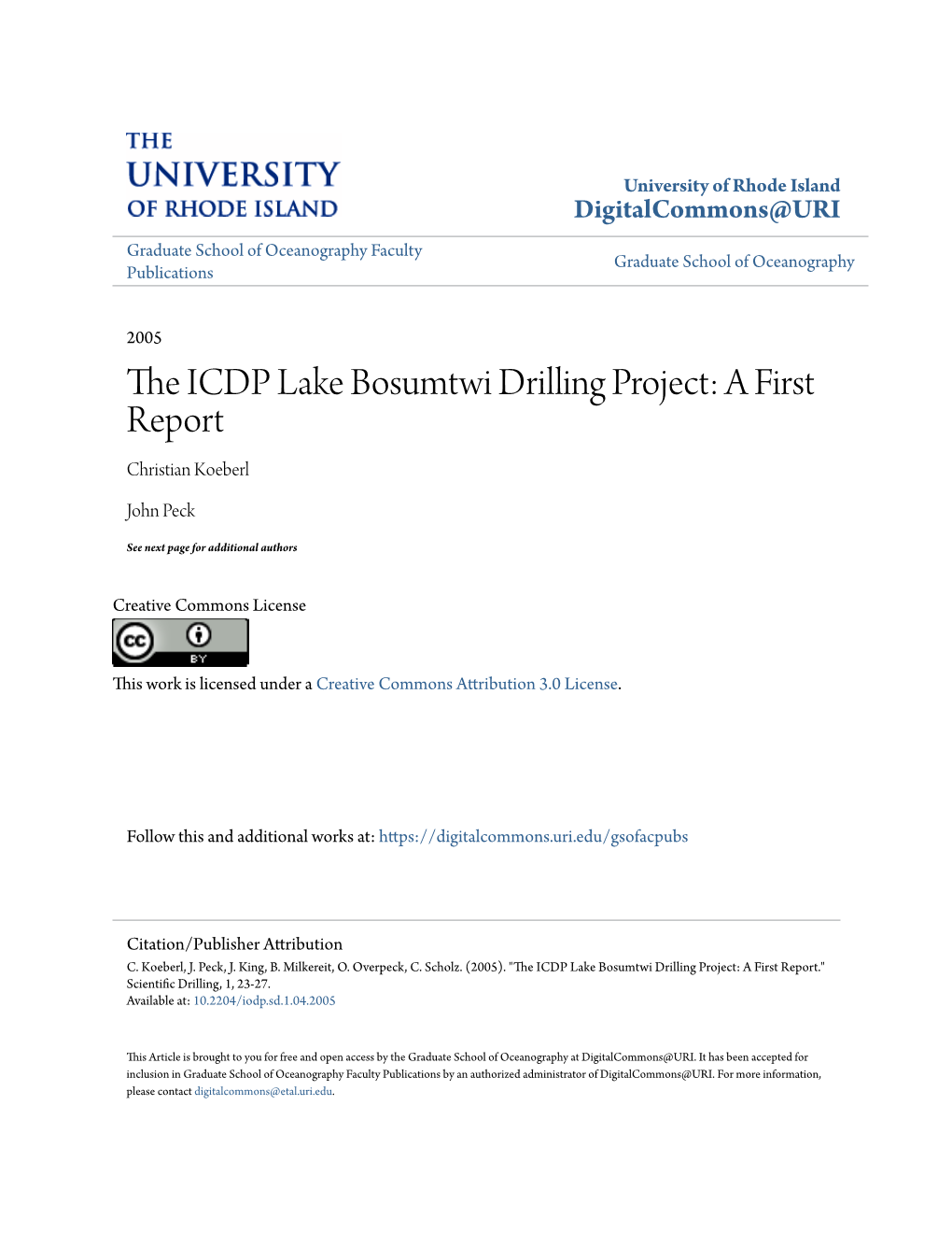 The ICDP Lake Bosumtwi Drilling Project: a First Report Christian Koeberl
