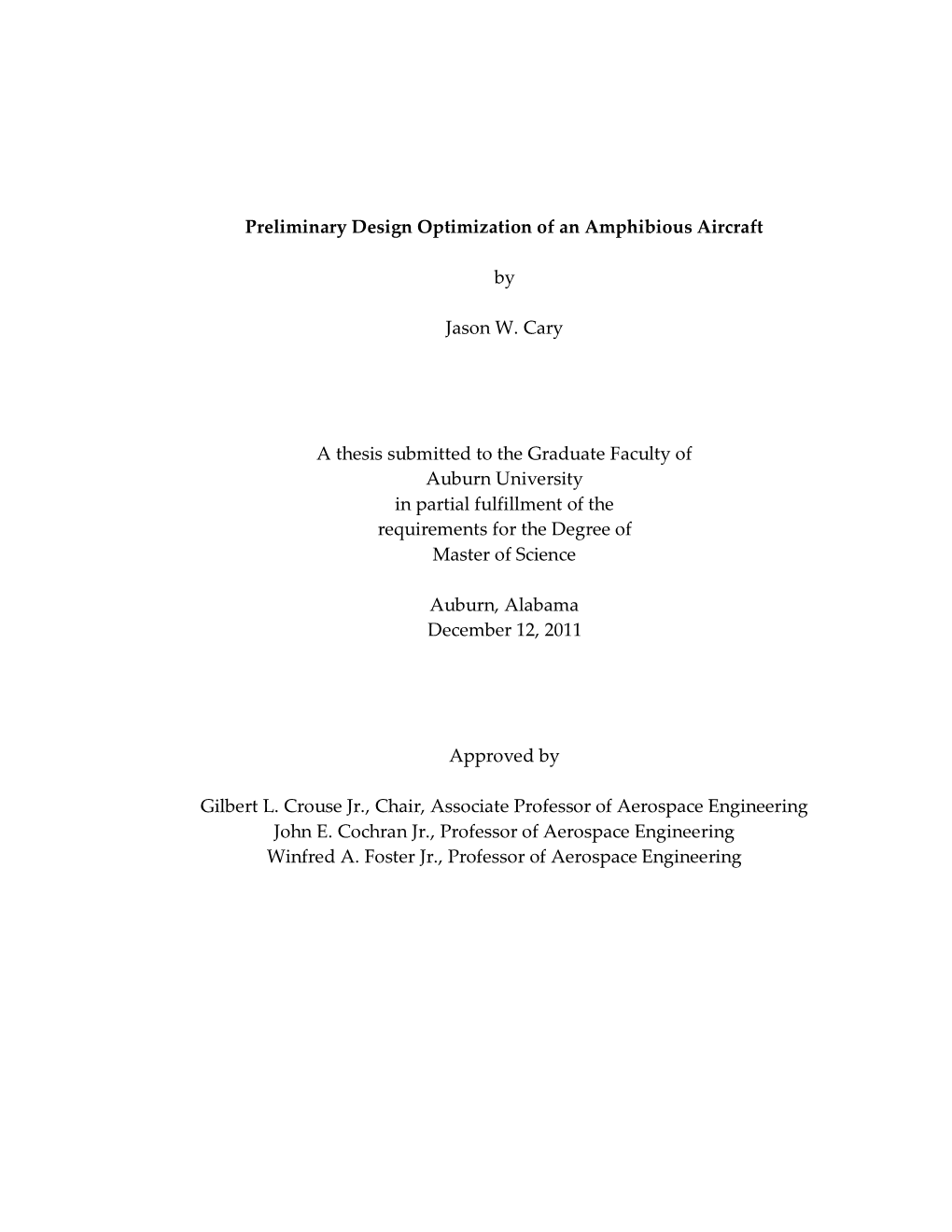 Preliminary Design Optimization of an Amphibious Aircraft