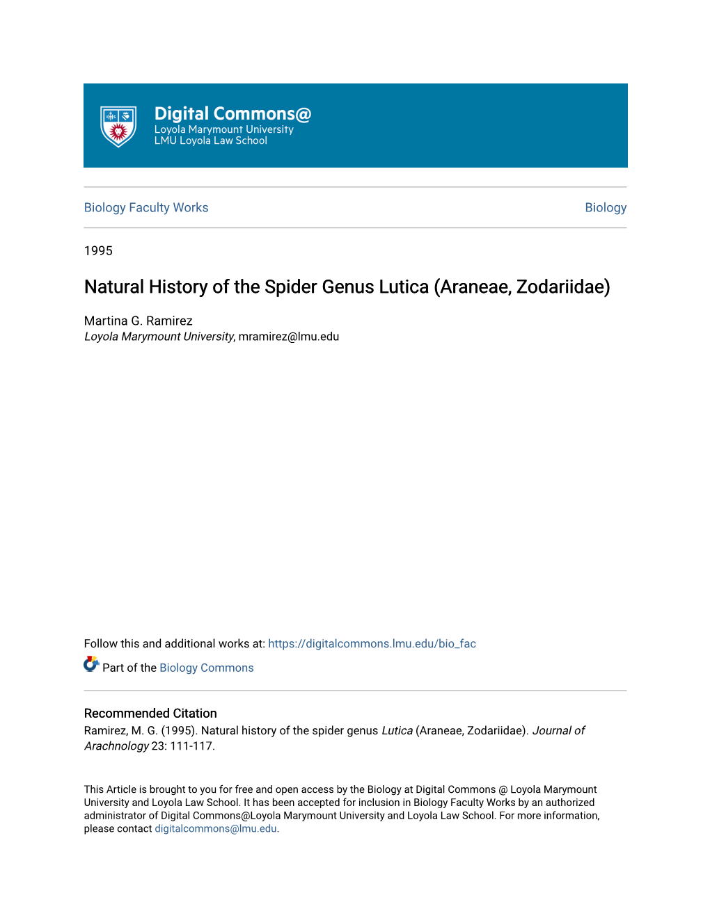 Natural History of the Spider Genus Lutica (Araneae, Zodariidae)