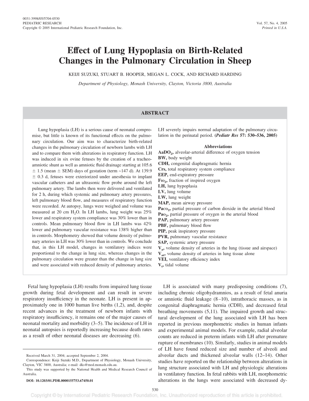Effect of Lung Hypoplasia on Birth-Related Changes in the Pulmonary Circulation in Sheep