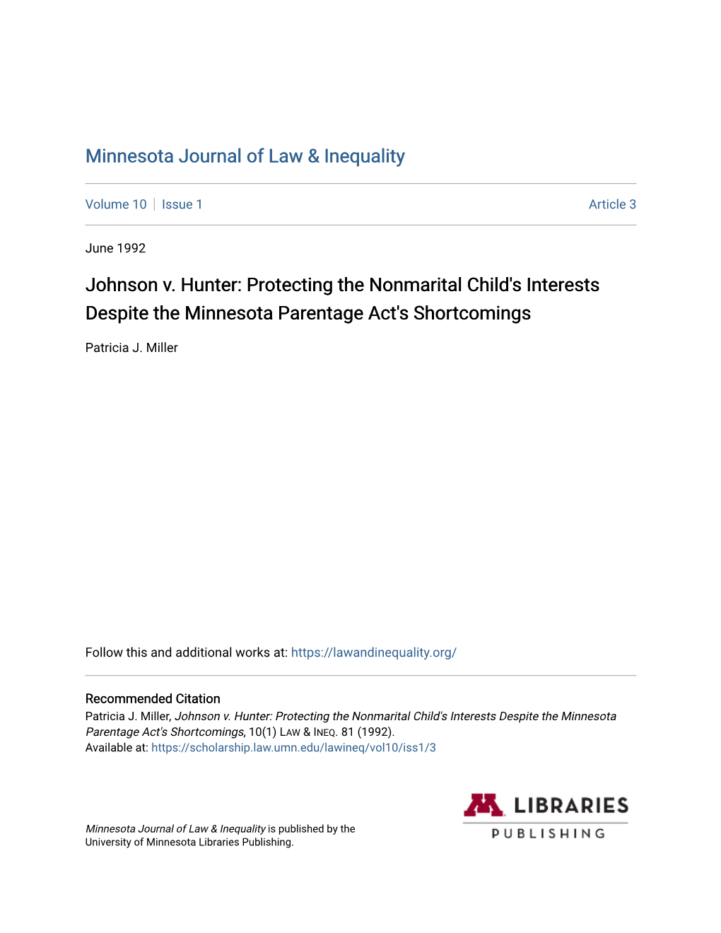 Protecting the Nonmarital Child's Interests Despite the Minnesota Parentage Act's Shortcomings