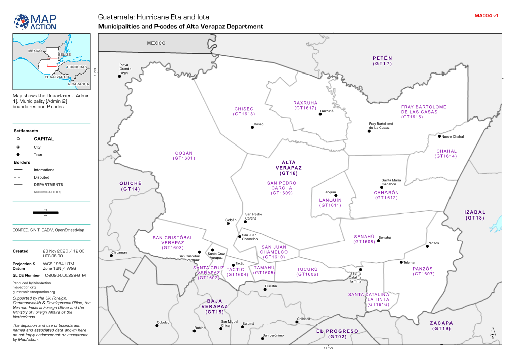 Guatemala: Hurricane Eta and Iota MA004 V1 Municipalities and P-Codes of Alta Verapaz Department