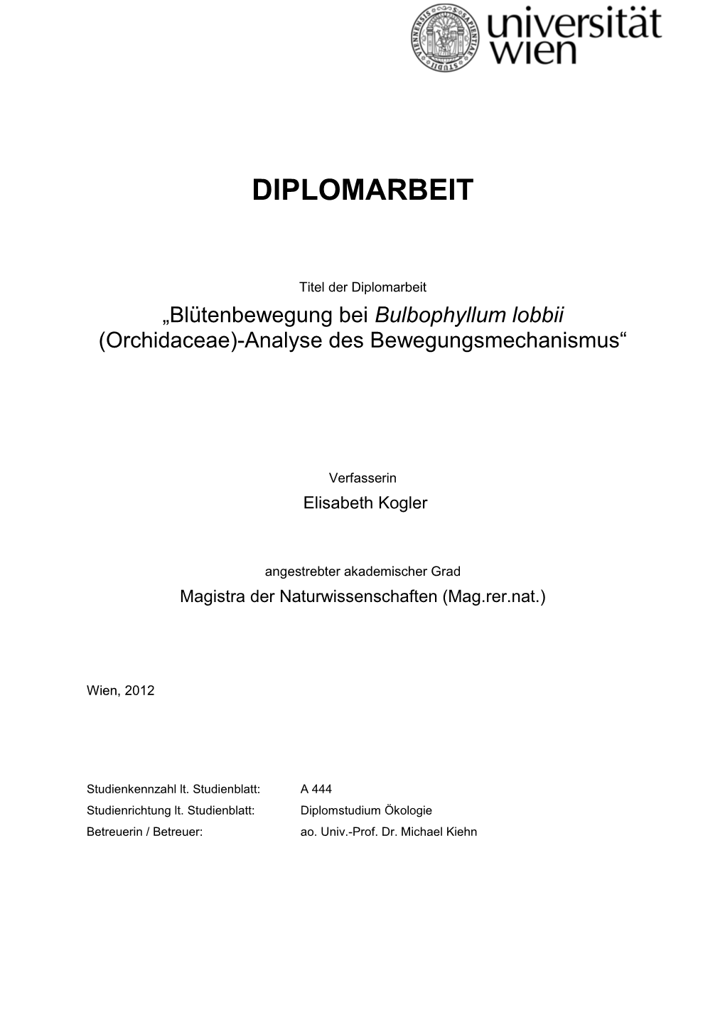 Blütenbewegung Bei Bulbophyllum Lobbii (Orchidaceae)-Analyse Des Bewegungsmechanismus―