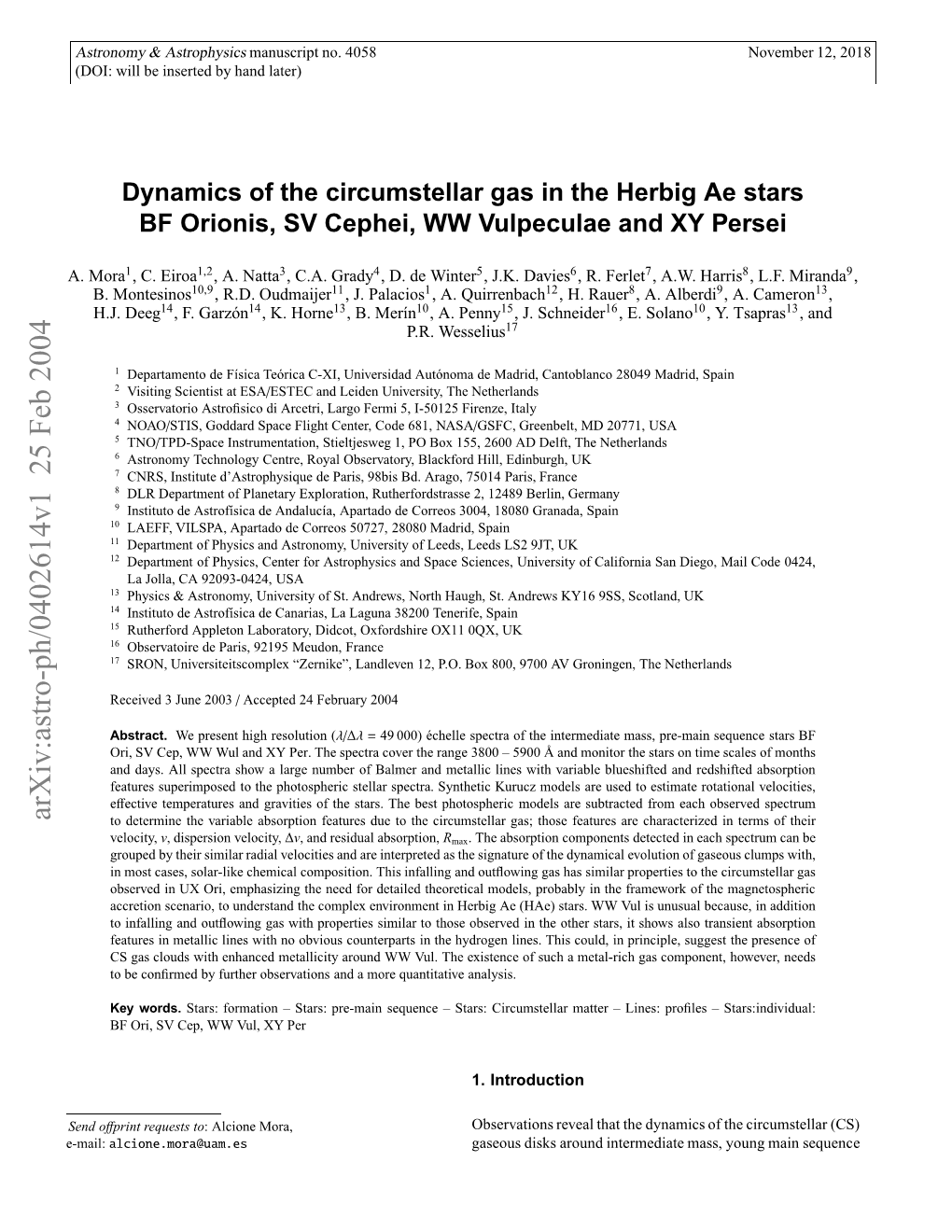 Dynamics of the Circumstellar Gas in the Herbig Ae Stars BF Orionis, SV