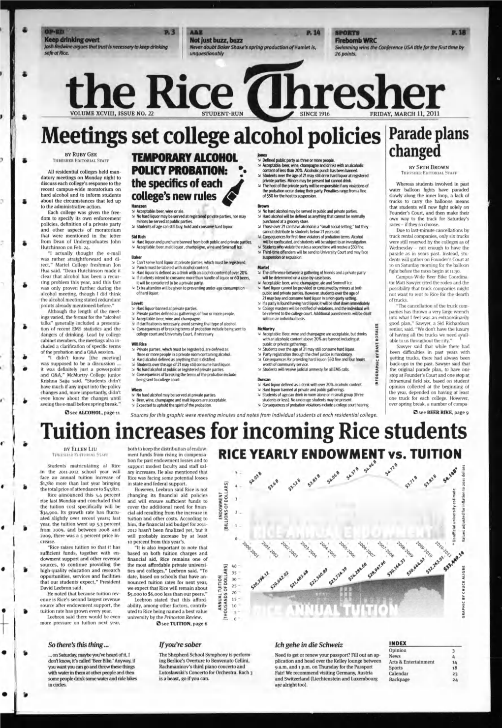 Meetings Set College Alcohol Policies Tuition Increases for Incoming Rice