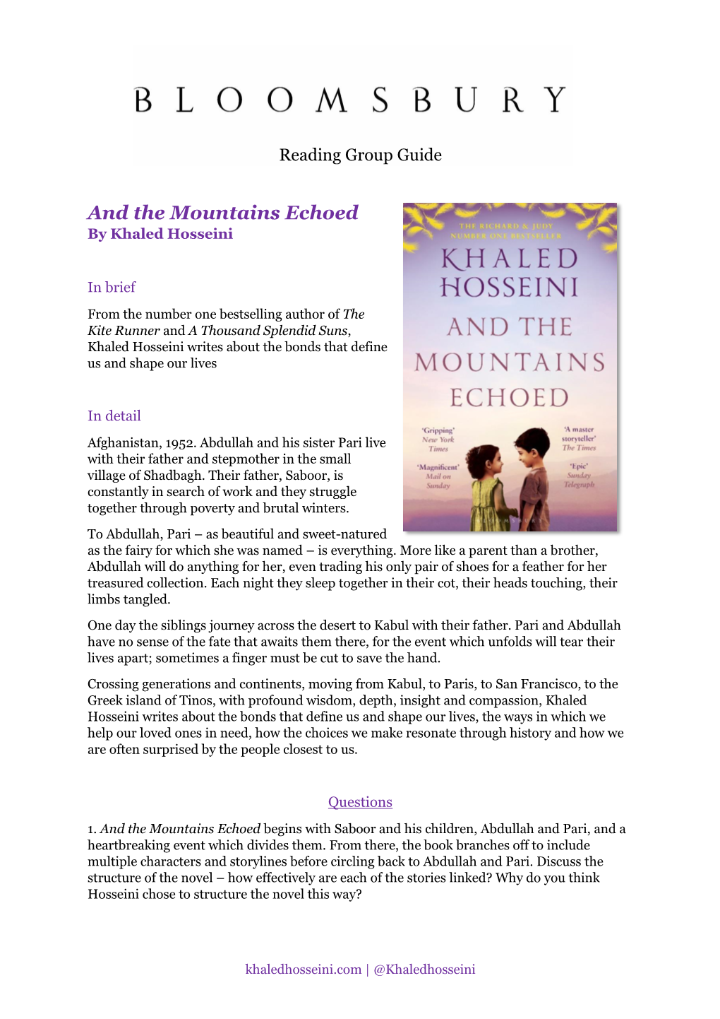 And the Mountains Echoed by Khaled Hosseini