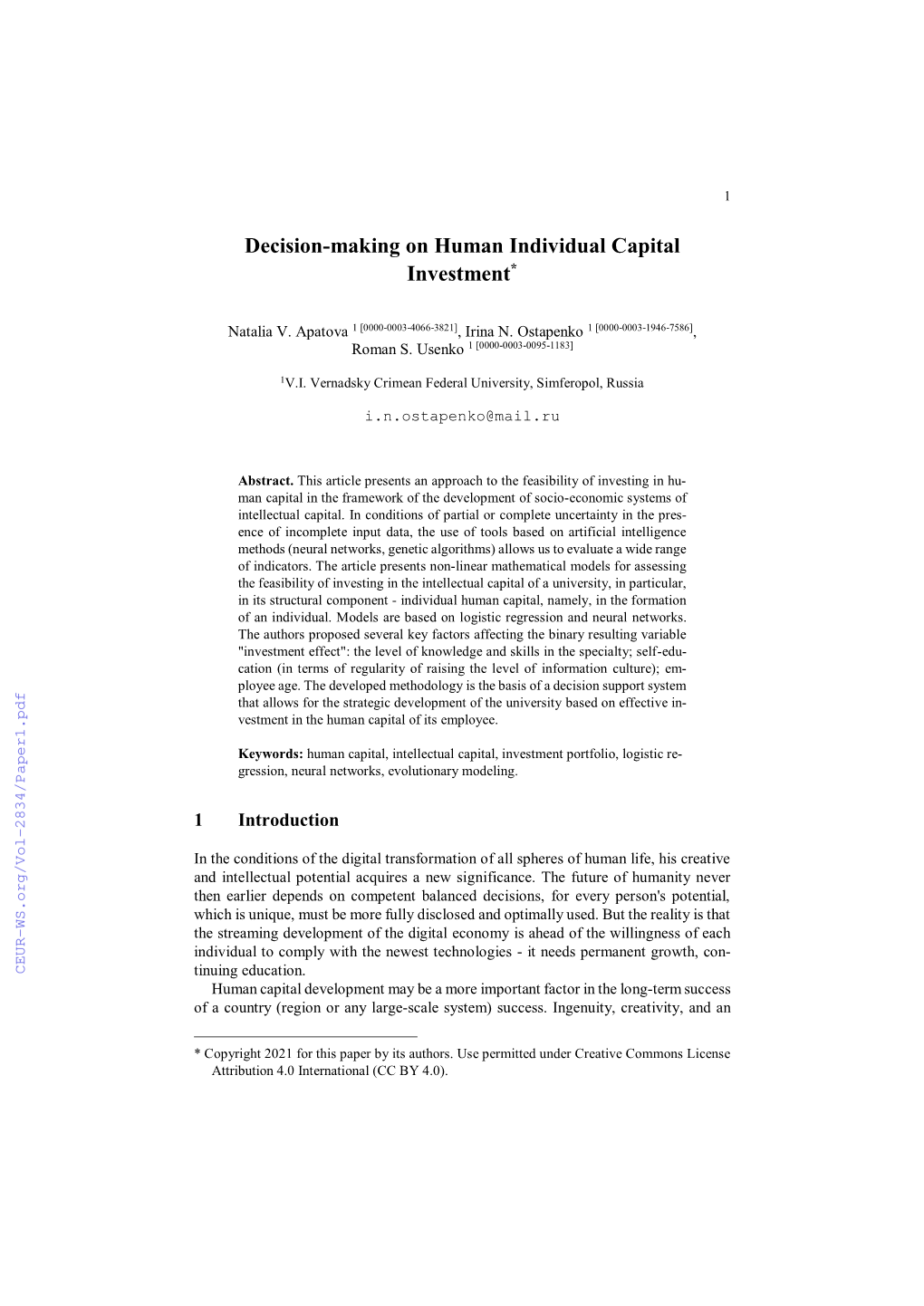 Decision-Making on Human Individual Capital Investment*