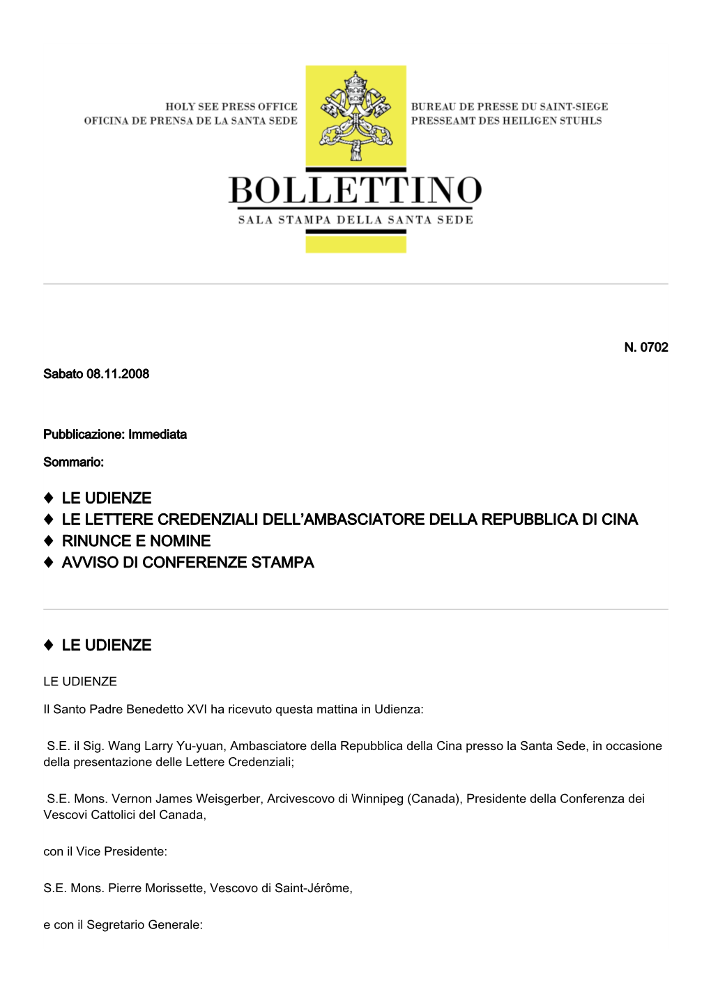 Le Udienze Le Lettere Credenziali Dell'ambasciatore