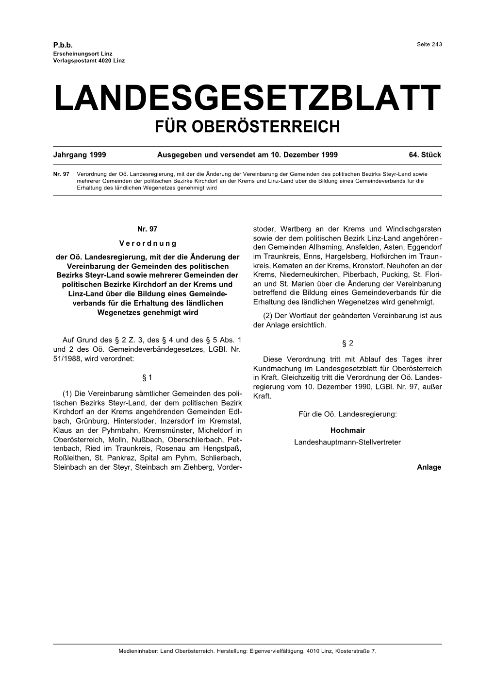 Landesgesetzblatt Für Oberösterreich