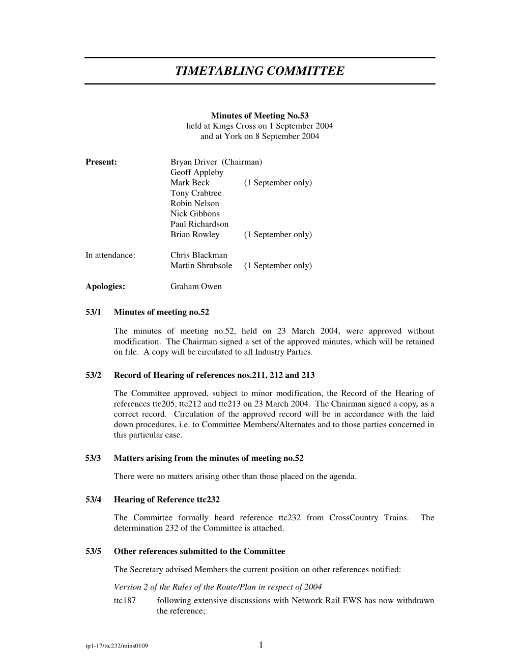 Timetabling Committee