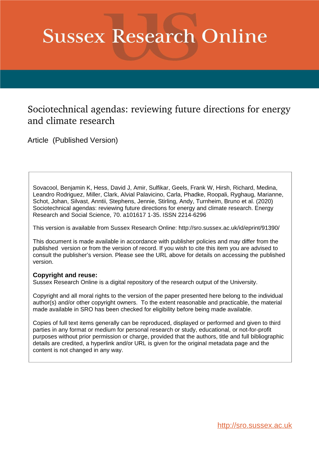 Sociotechnical Agendas Reviewing Future Directions for Energy and Climate Research