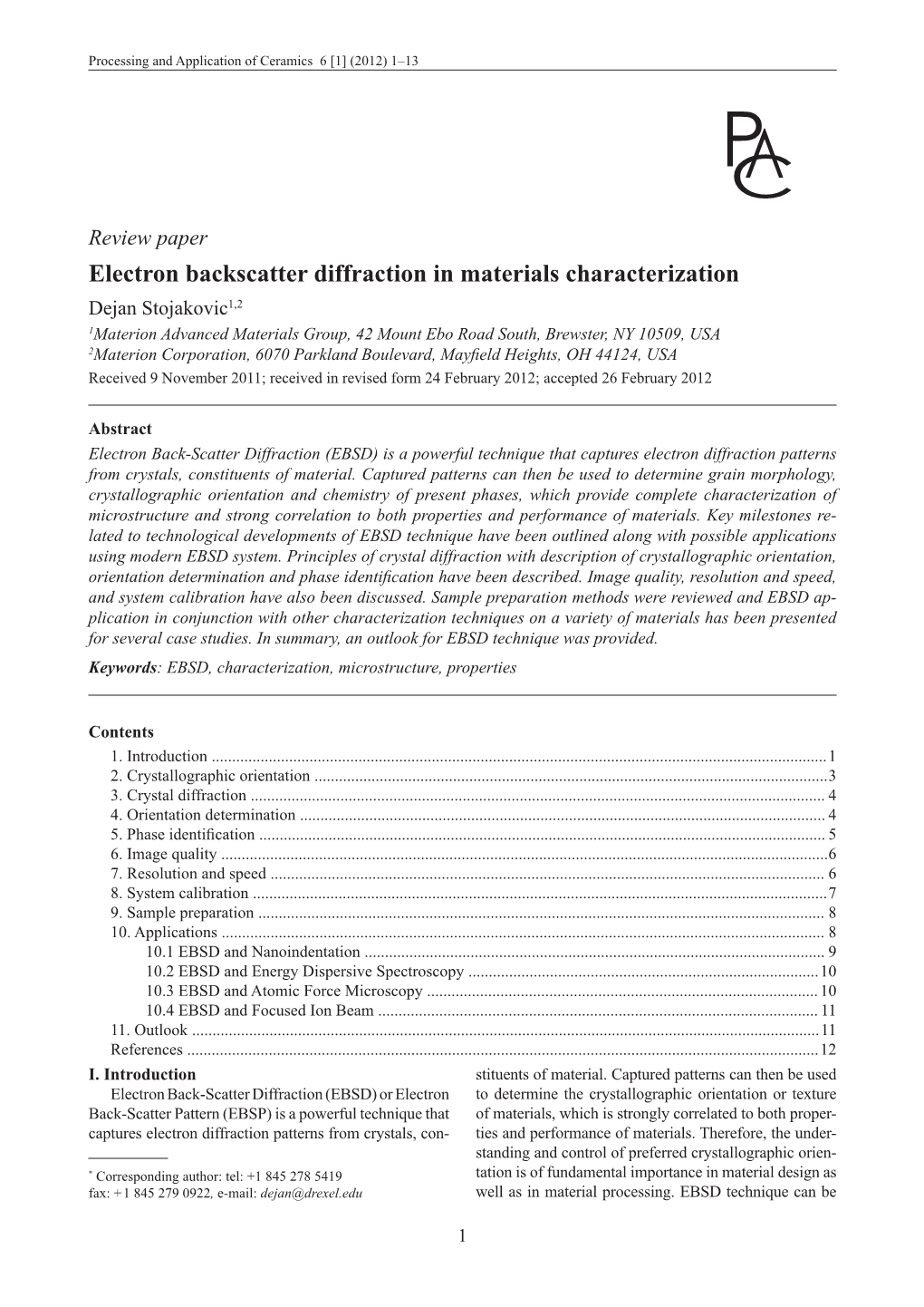 Electron Backscatter Diffraction in Materials Characterization