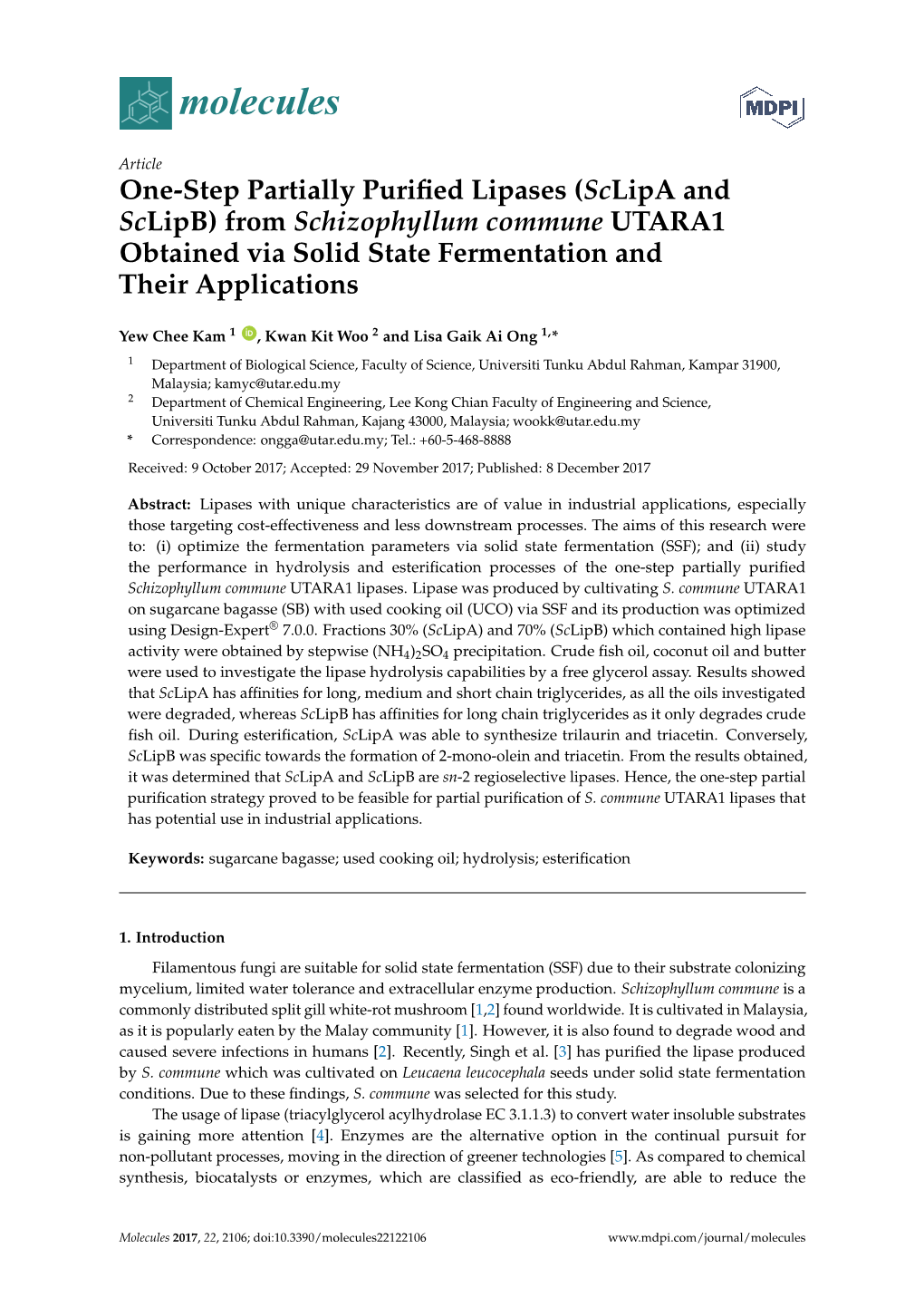 One-Step Partially Purified Lipases (Sclipa and Sclipb)