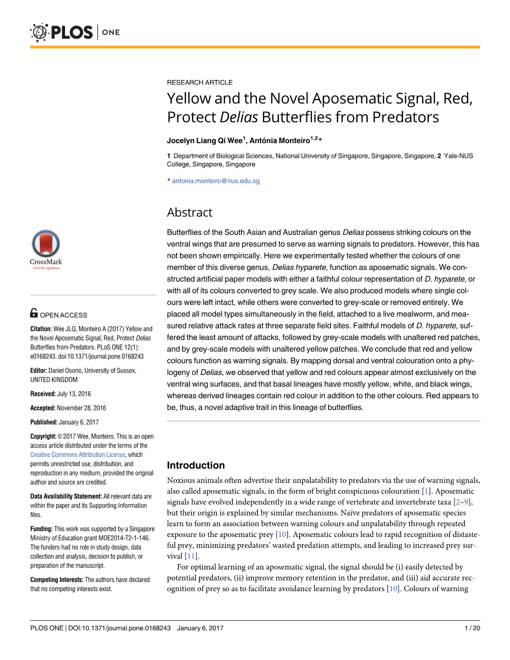 Yellow and the Novel Aposematic Signal, Red, Protect Delias Butterflies from Predators