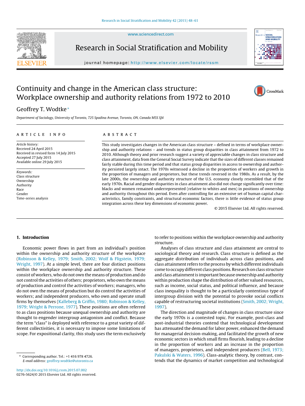 Continuity and Change in the American Class Structure