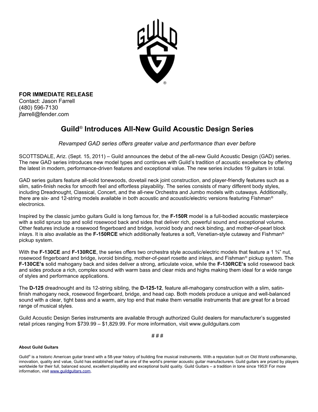 Guild Introduces All-New Guild Acoustic Design Series