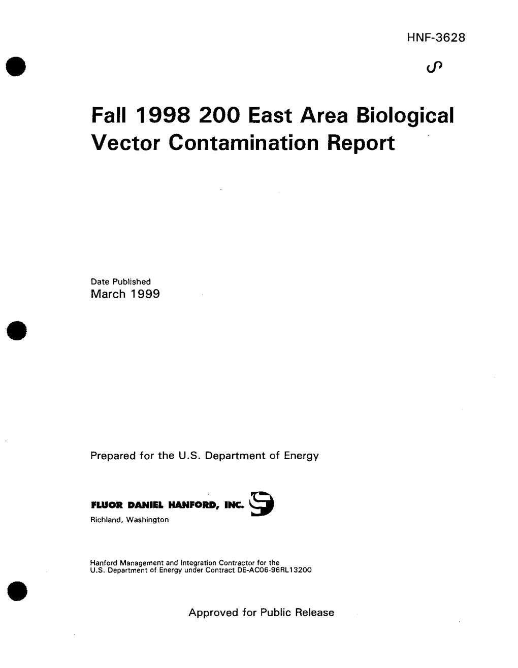Fall 1998 200 East Area Biological Vector Contamination Report