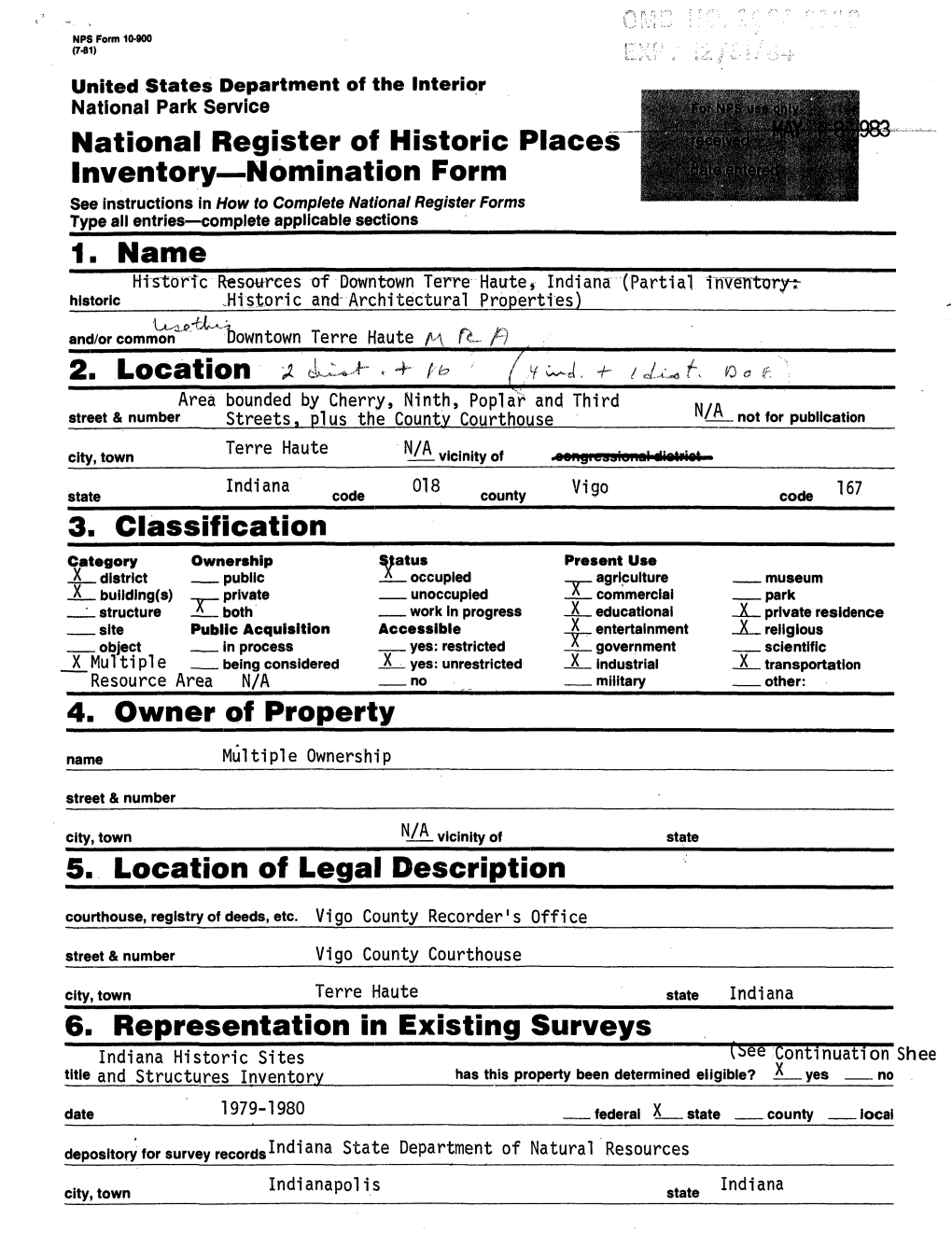 National Register of Historic Places Inventory Nomination Form 1. Name 2. Location 6. Representation in Existing Surveys