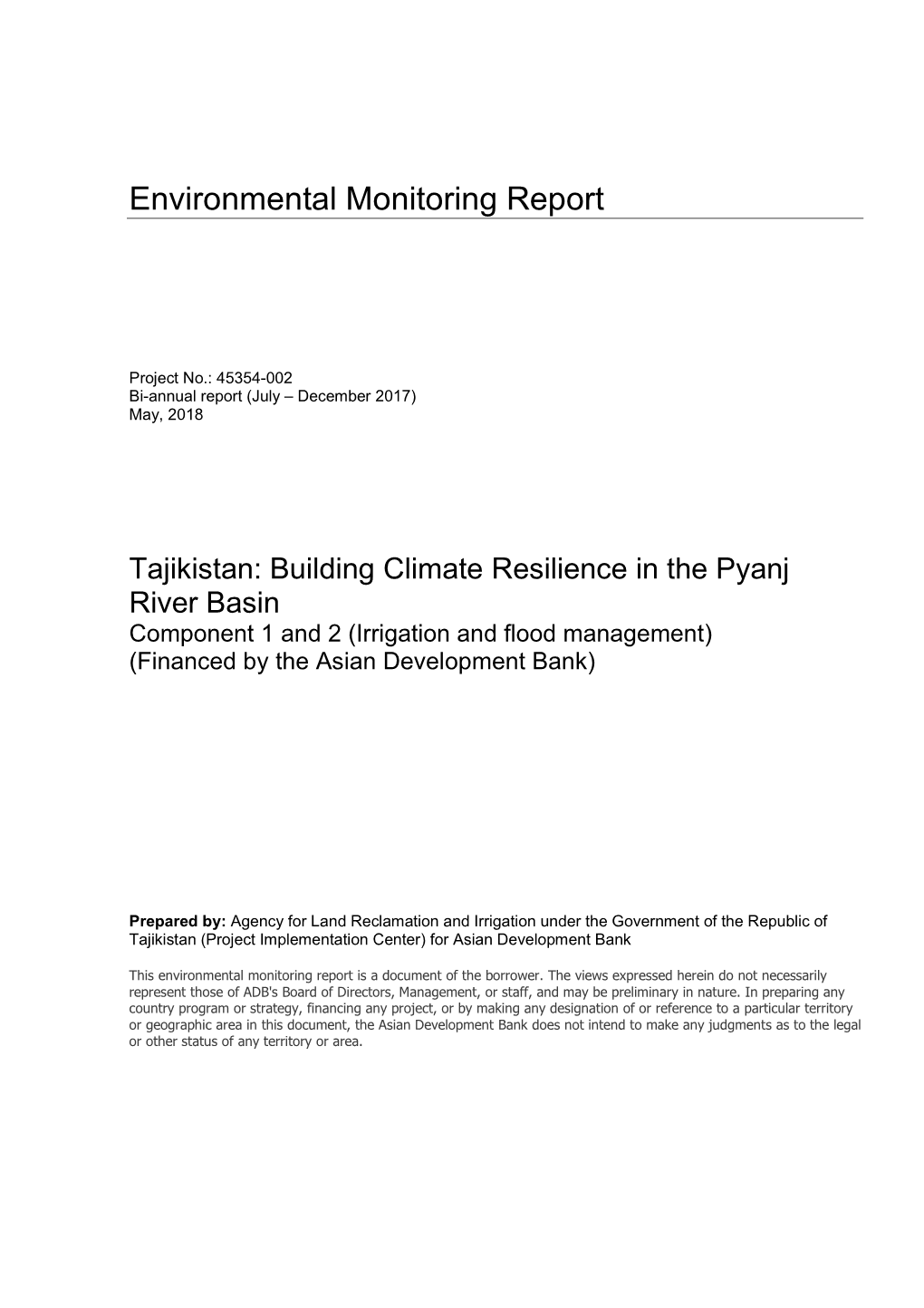 45354-002: Building Climate Resilience in the Pyanj River Basin