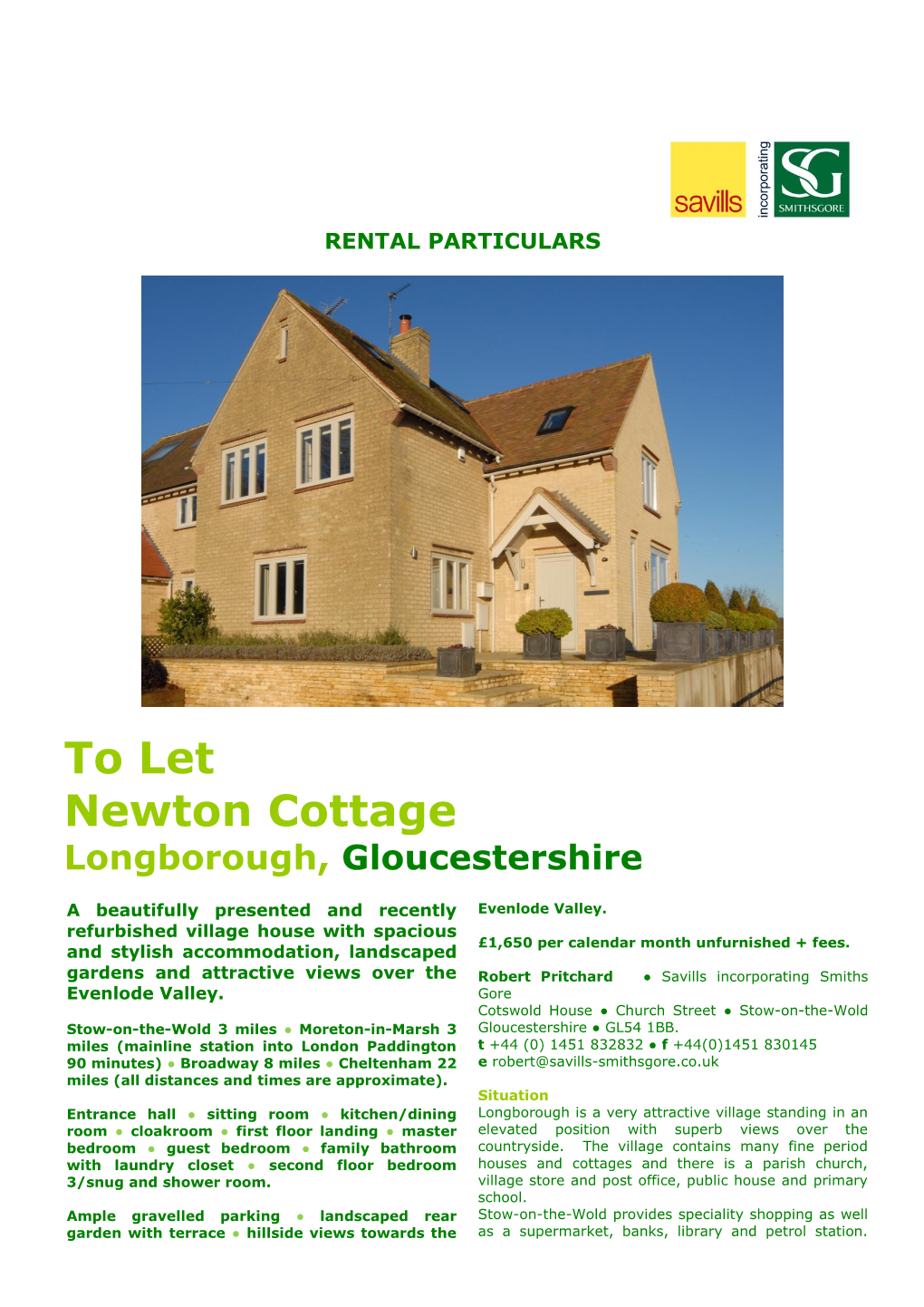 To Let Newton Cottage Longborough, Gloucestershire