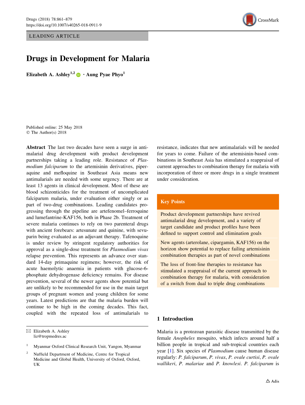 Drugs in Development for Malaria