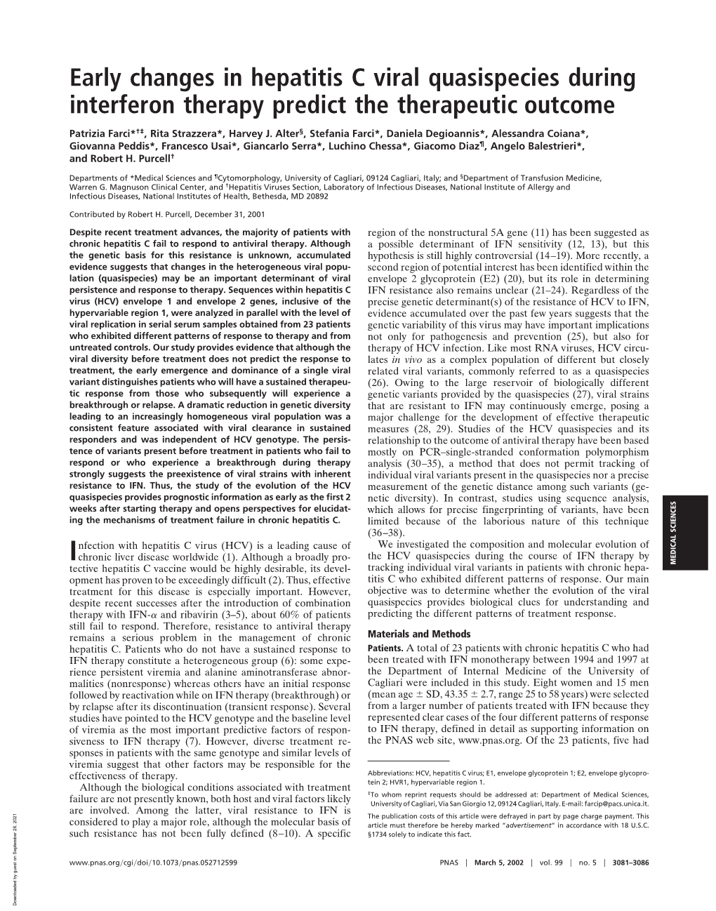 Early Changes in Hepatitis C Viral Quasispecies During Interferon Therapy Predict the Therapeutic Outcome