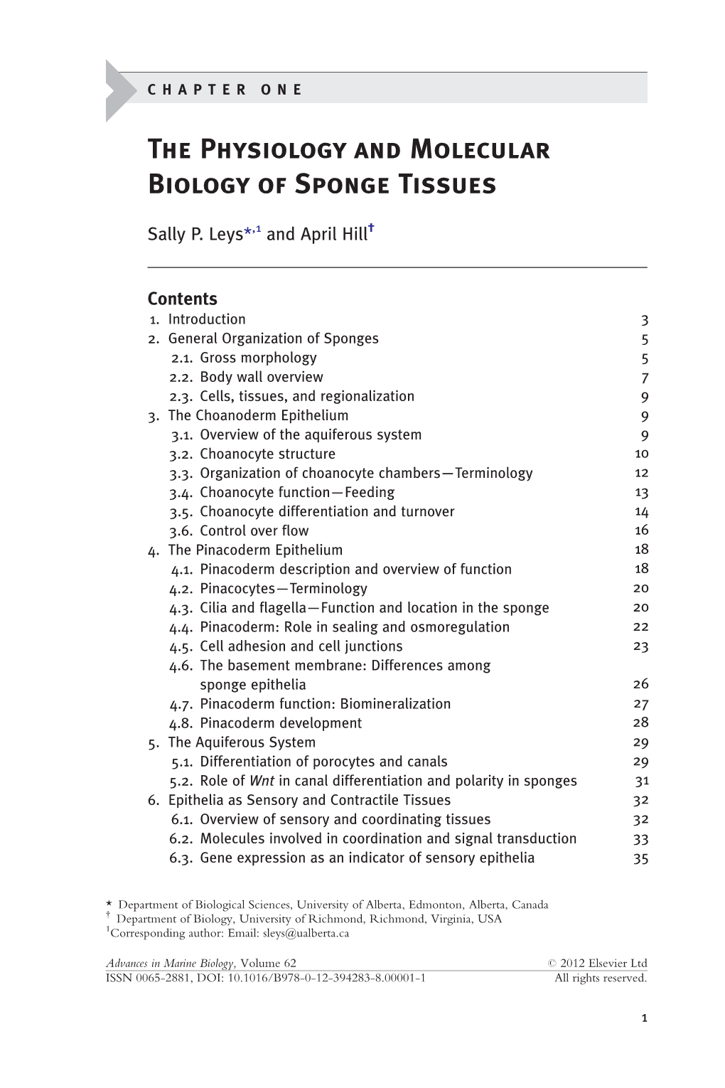 The Physiology and Molecular Biology of Sponge Tissues