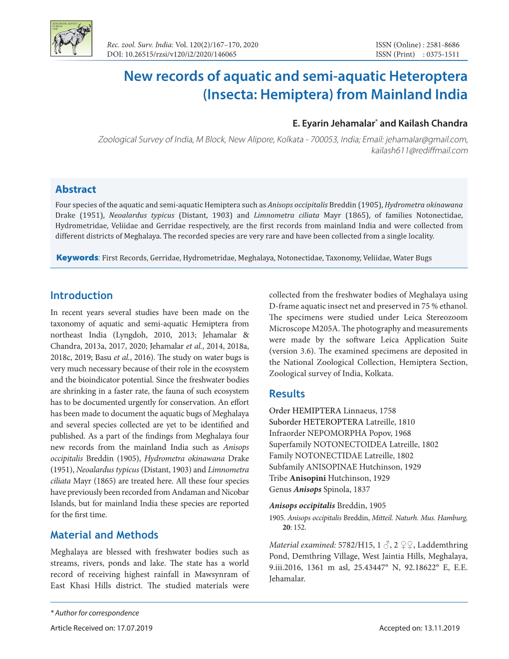 New Records of Aquatic and Semi-Aquatic Heteroptera (Insecta: Hemiptera) from Mainland India