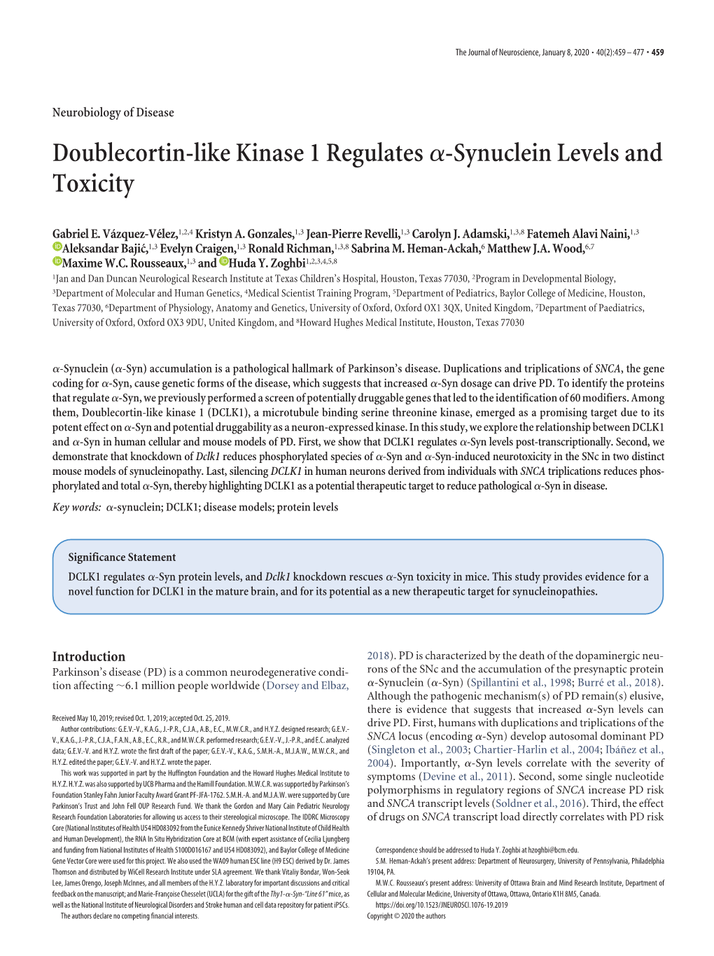 Doublecortin-Like Kinase 1 Regulates Α-Synuclein Levels and Toxicity