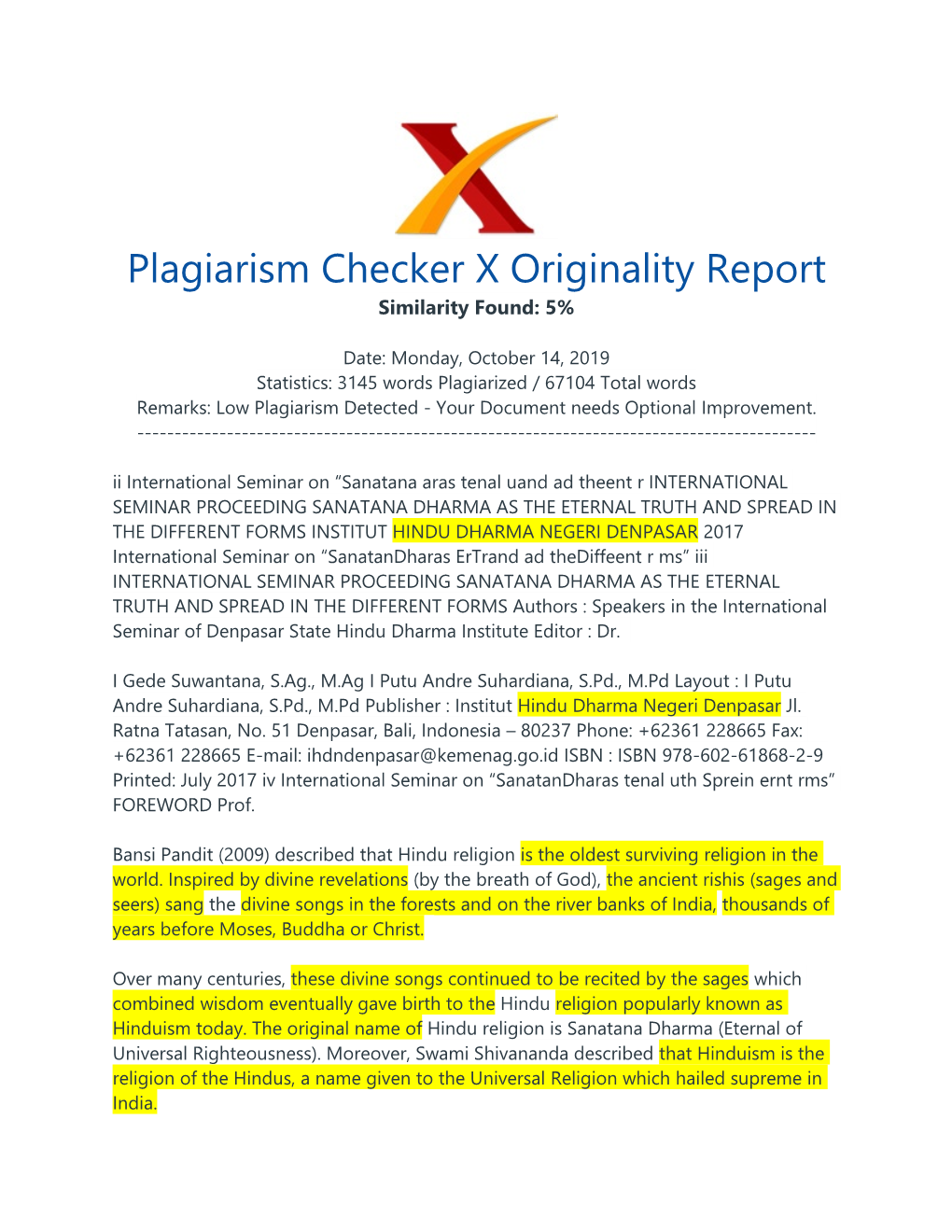 Plagiarism Checker X Originality Report Similarity Found: 5%